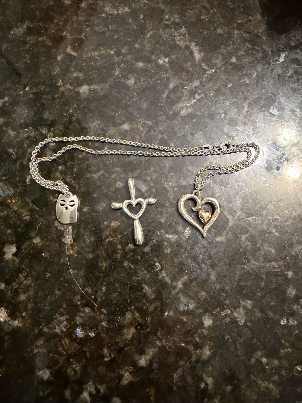 James Avery Silver Heart and Cross Pendant Necklace Set
